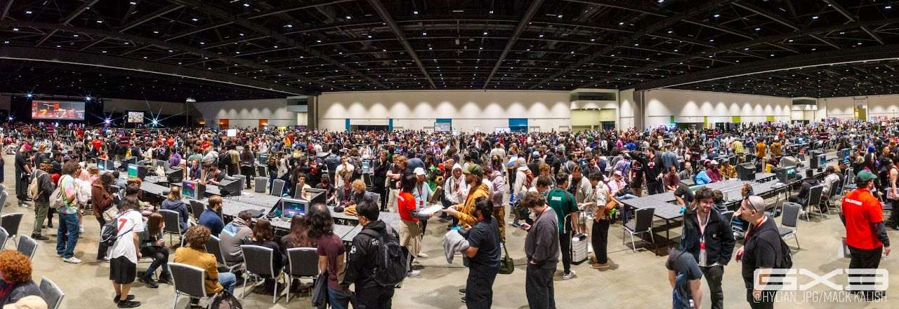 A panoramic view of the GENESIS X3 tournament floor filled with competitors